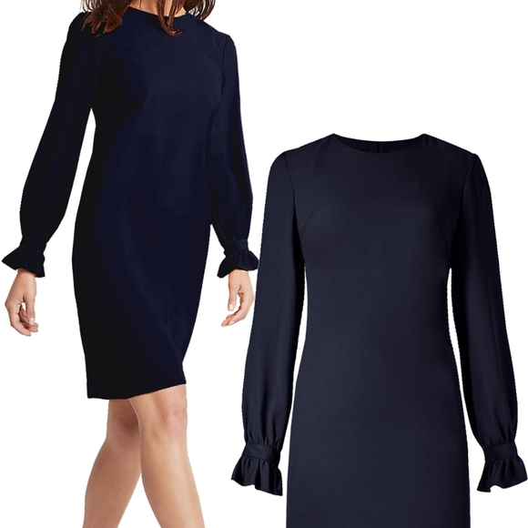 Frill Cuff Tunic Navy Dress - Picture 5 of 7